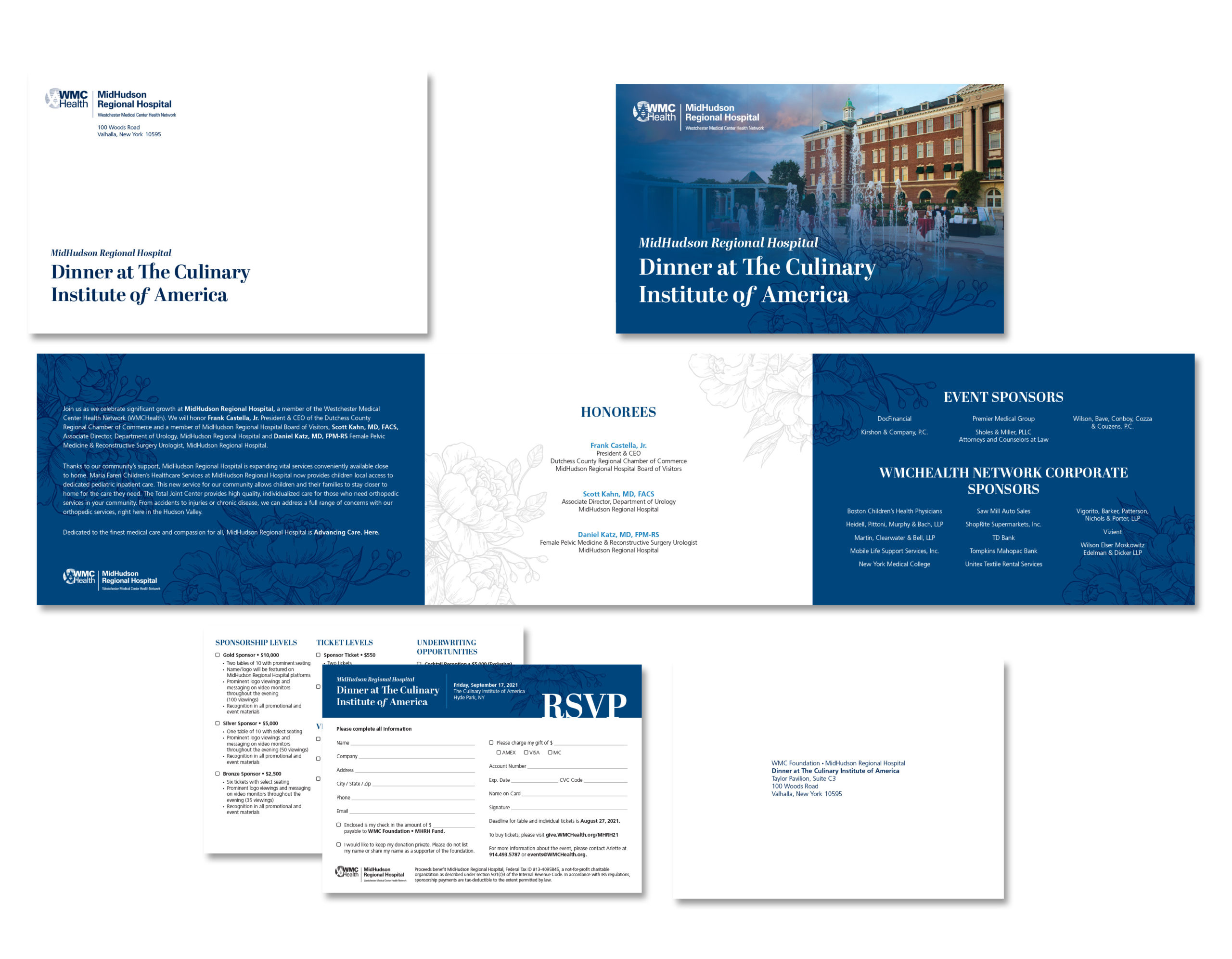 Mid-Hudson Regional Hospital invitation package for a dinner at the Culinary Institute